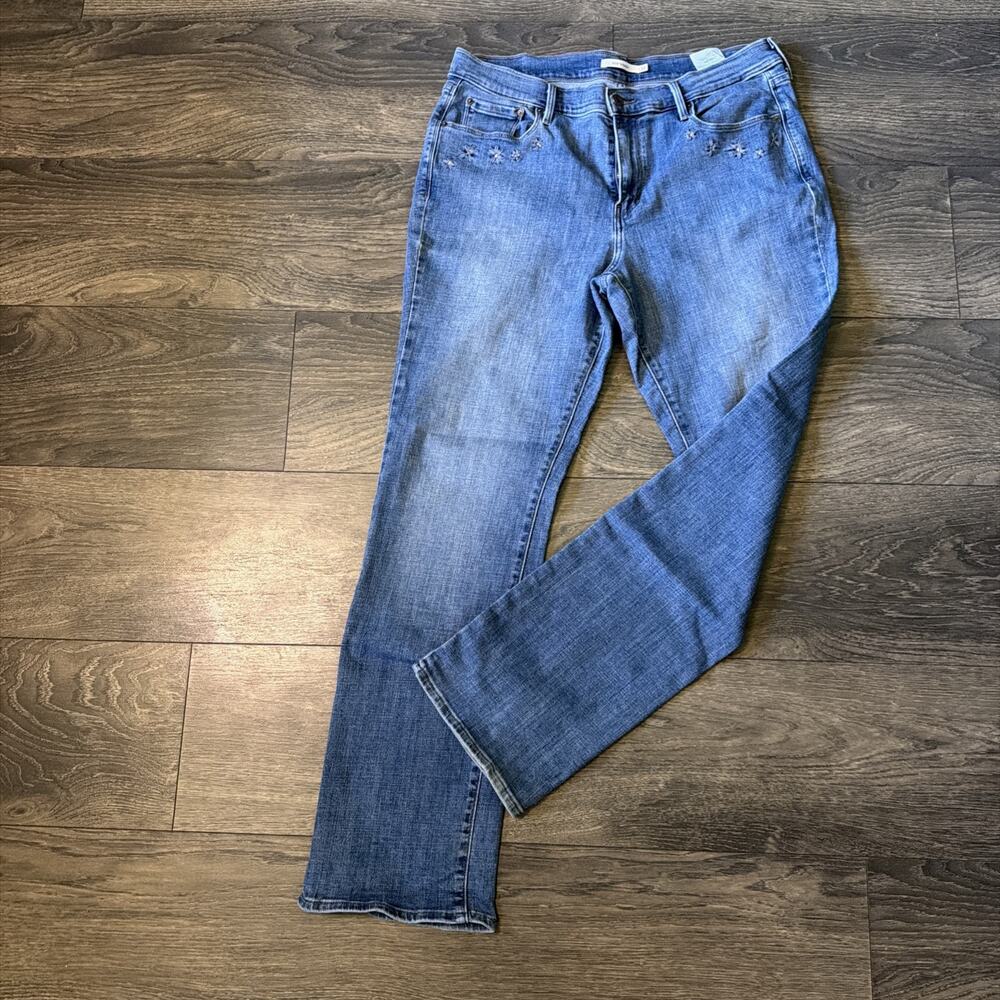 Levi's 505 Straight Jeans W32 L32 Floral Embroidered Western Medium Wash Denim